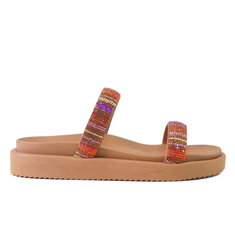 PAPETE RASTEIRA MARROM E MULTICOLOR DUAS TIRAS GLAM C 30380 0034 0005 ANACAPRI - Vintedoisk