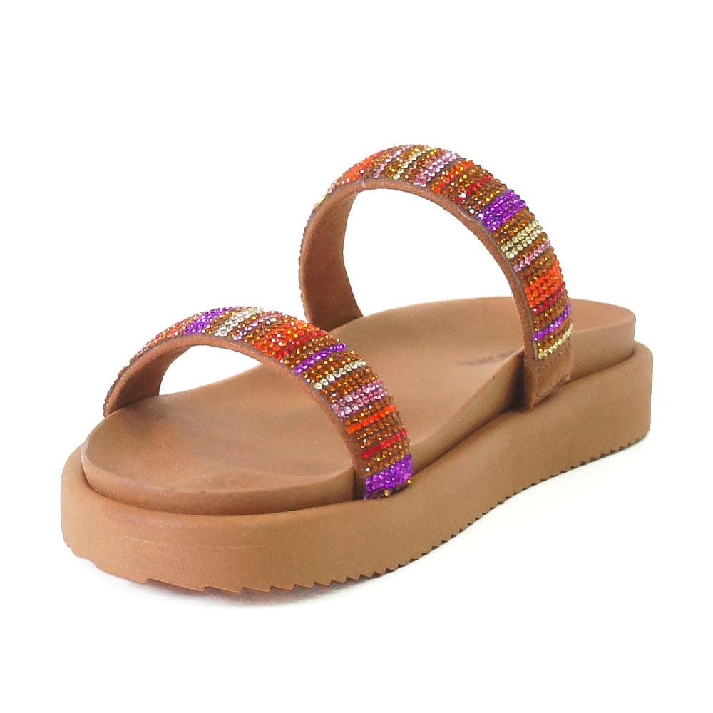 PAPETE RASTEIRA MARROM E MULTICOLOR DUAS TIRAS GLAM C 30380 0034 0005 ANACAPRI - Vintedoisk
