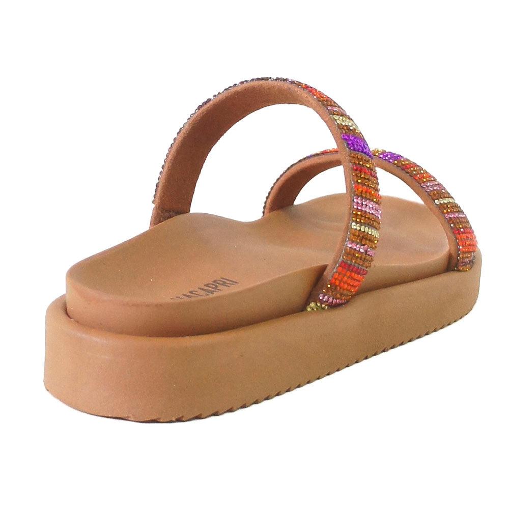PAPETE RASTEIRA MARROM E MULTICOLOR DUAS TIRAS GLAM C 30380 0034 0005 ANACAPRI - Vintedoisk