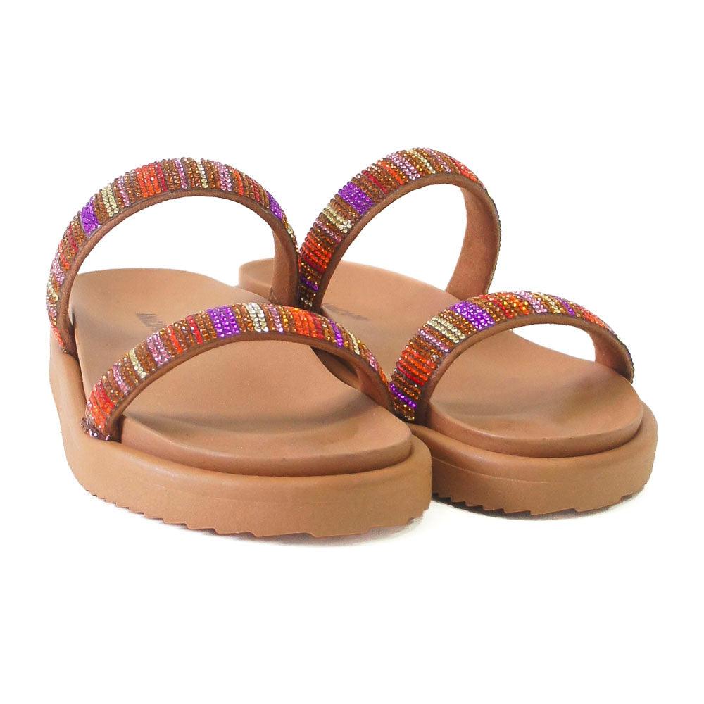 PAPETE RASTEIRA MARROM E MULTICOLOR DUAS TIRAS GLAM C 30380 0034 0005 ANACAPRI - Vintedoisk
