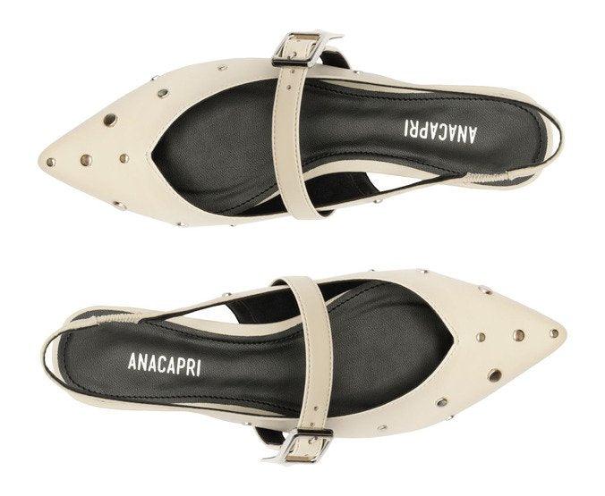 SAPATILHA SLINGBACK BRANCA BICO FINO FIVELA TACHAS C 30029 0337 0002 ANACAPRI - Vintedoisk