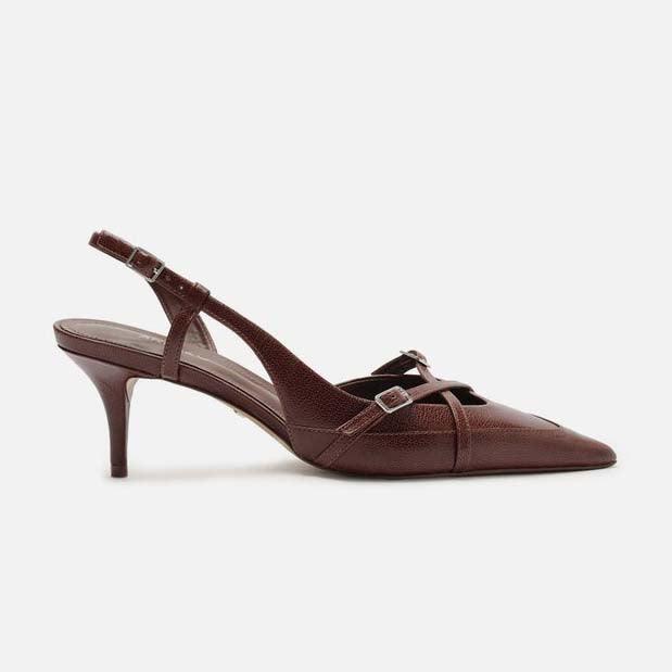 SCARPIN MARROM COURO SALTO BAIXO NEW AMÉLIA A 12757 0130 0004 AREZZO - Vintedoisk