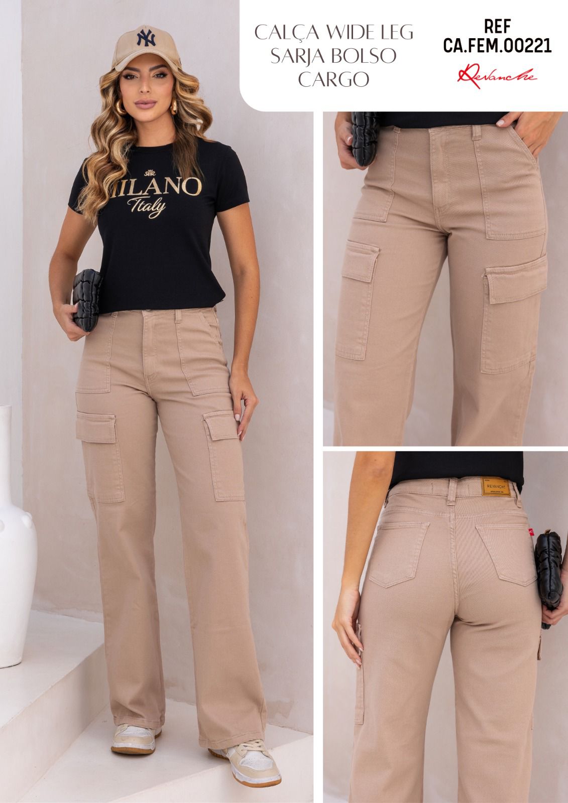CALÇA WIDE LEG SARJA BOLSO CARGO FEM00221 REVANCHE Imagem secundária do produto