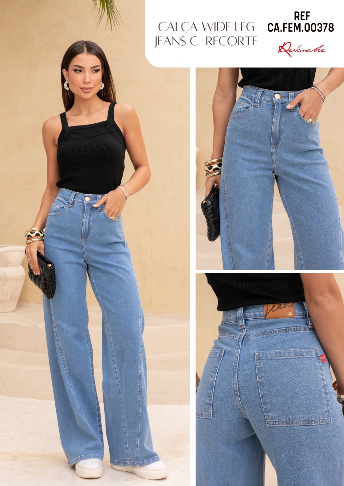 CALÇA JEANS WIDE LEG RECORTE CAFEM00378 REVANCHE Imagem secundária do produto