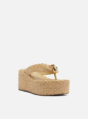 SANDÁLIA BEGE PALHA FLATFORM FLIP FLOP METAL A 13166 0006 0001 AREZZO