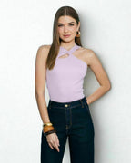 Look completo com blusa rib designer Skenn feminina