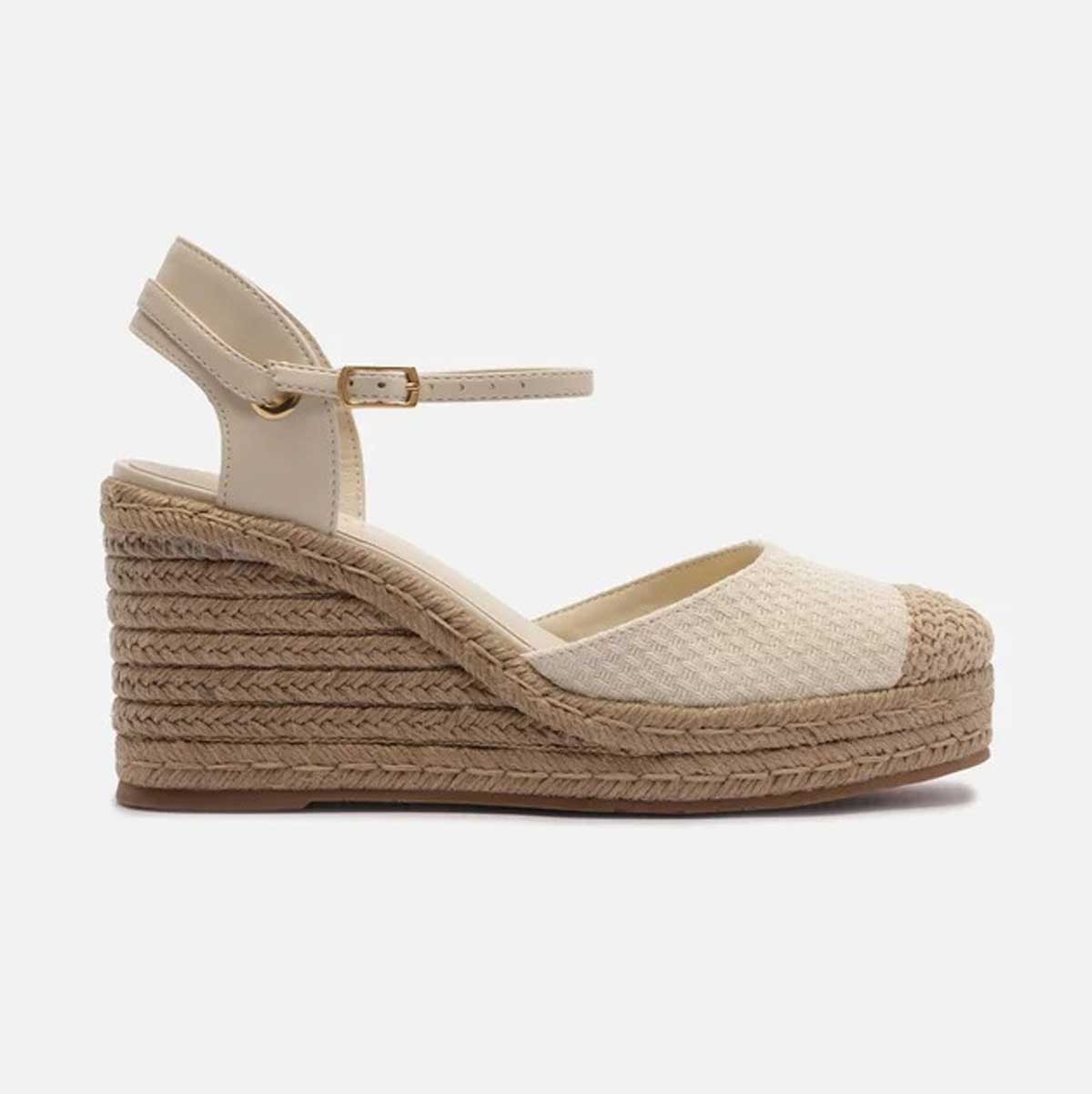 SANDÁLIA ESPADRILLE OFF WHITE TECIDO PLATAFORMA PALHA A 13105 0015 0001 AREZZO