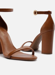 SANDÁLIA MARROM COURO SALTO ALTO BLOCO BÁSICA A 10281 0330 0001 AREZZO