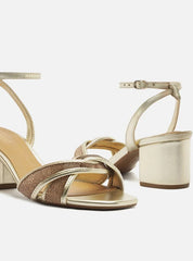 SANDÁLIA DOURADA SALTO BLOCO STRASS ENLACE A 11551 0072 0002 AREZZO