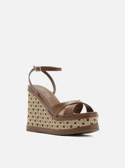 SANDÁLIA MARROM COURO PALHA SEXTAVADA PLATAFORMA A 12523 0046 0001 AREZZO