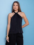 Blusa cetim Gaia 403120 Skenn feminina, frente com drapeado refinado