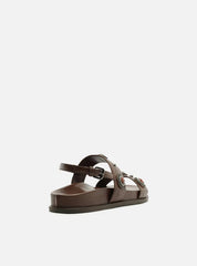 SANDÁLIA PAPETE MARROM ESCURO COURO PEDRARIAS A 13555 0077 0001 AREZZO