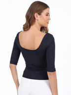 Blusa meia manga Amni Skenn, costas e ajuste