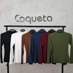 Look completo blusa manga longa gola alta Coqueta
