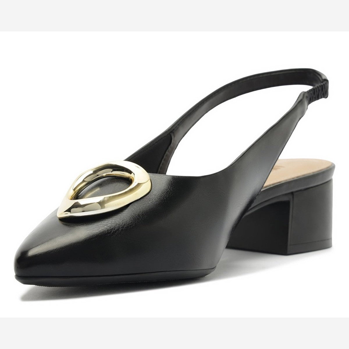 SCARPIN SLINGBACK SALTO BLOCO APLIQUE METAL PRETO C 30705 0026 0001 ANACAPRI