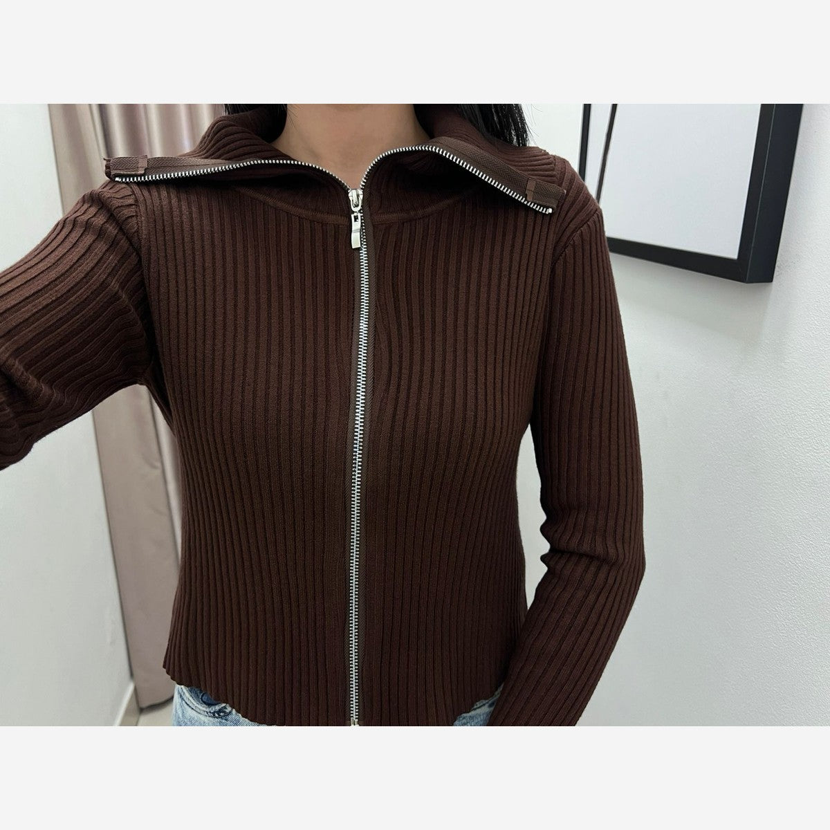 Blusa Cardigan Canelada Zíper TX8908 CS Imagem secundária do produto