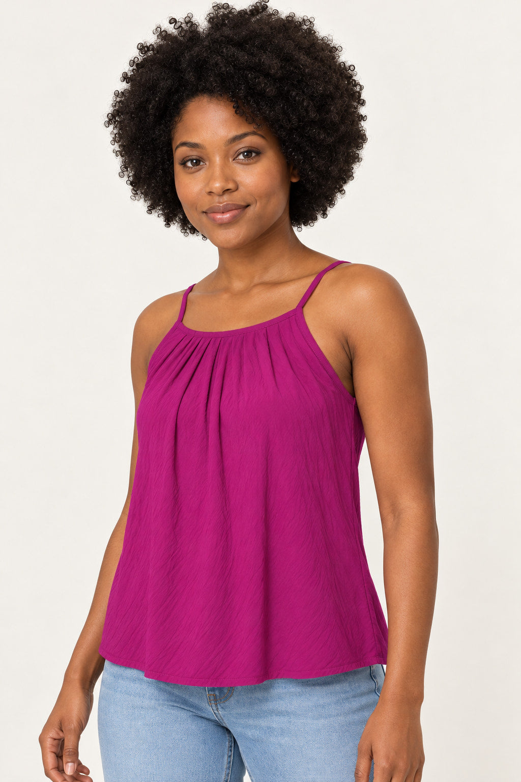 Roxo | Blusa Regata Detalhes Chiffon CS — lado