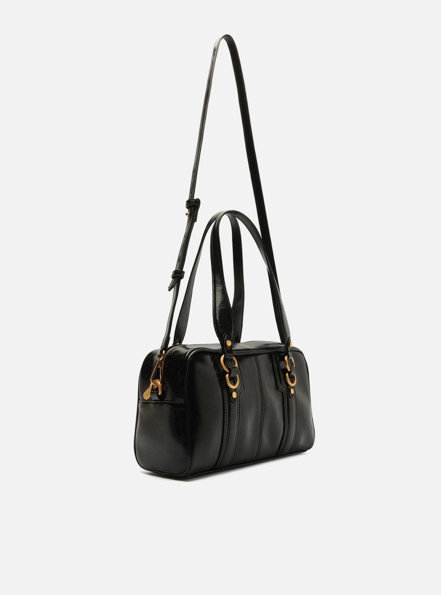 Bolsa Arezzo Bowling preta com alça transversal ajustável e alças de mão, vista lateral