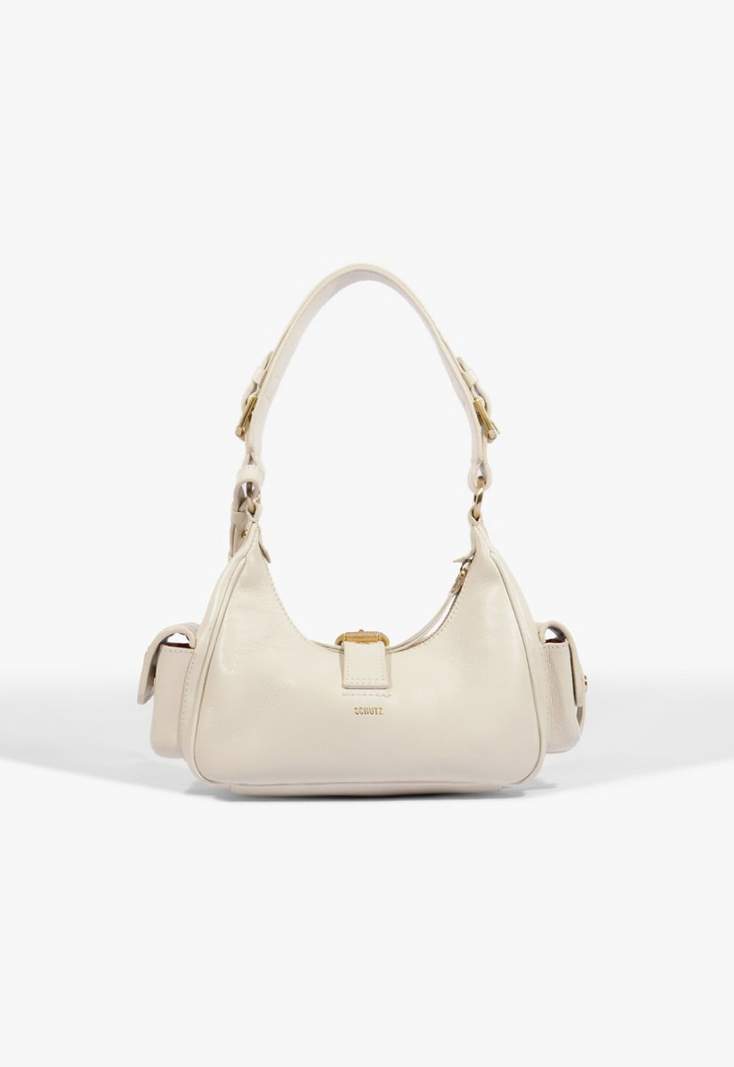Bolsa Schutz Hobo Mini Lilo off-white vista de trás, com bolso lateral e fecho dourado