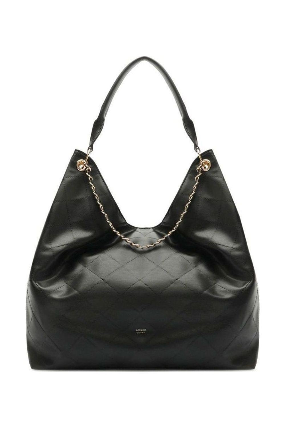 Bolsa Arezzo hobo preta matelassê com alça de corrente dourada, vista frontal Imagem principal do produto
