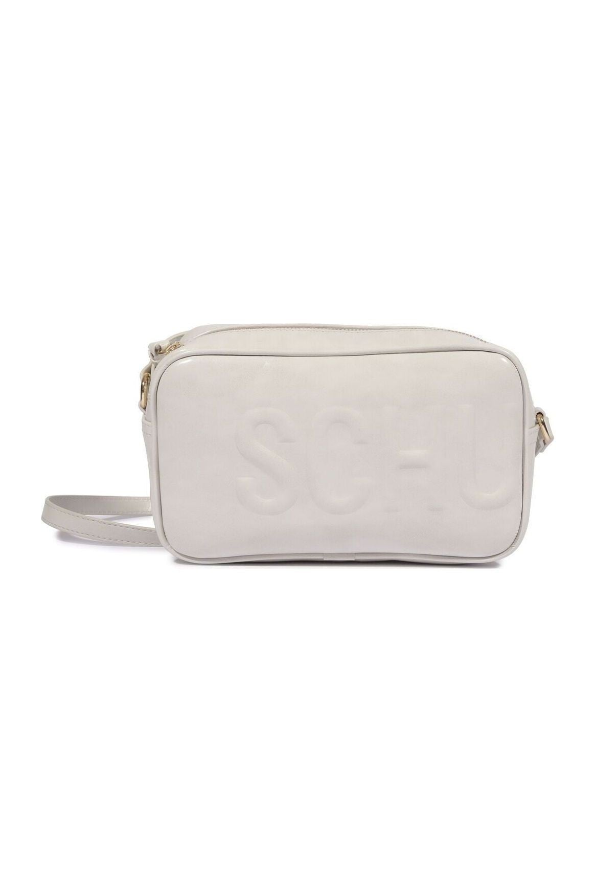 Bolsa Schutz Pequena Tiracolo Branca com logo em relevo, vista frontal Imagem principal do produto