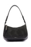 Bolsa shoulder Schutz Croco Tina Média na cor preta, com estampa de croco, alça de mão e pingente com logo