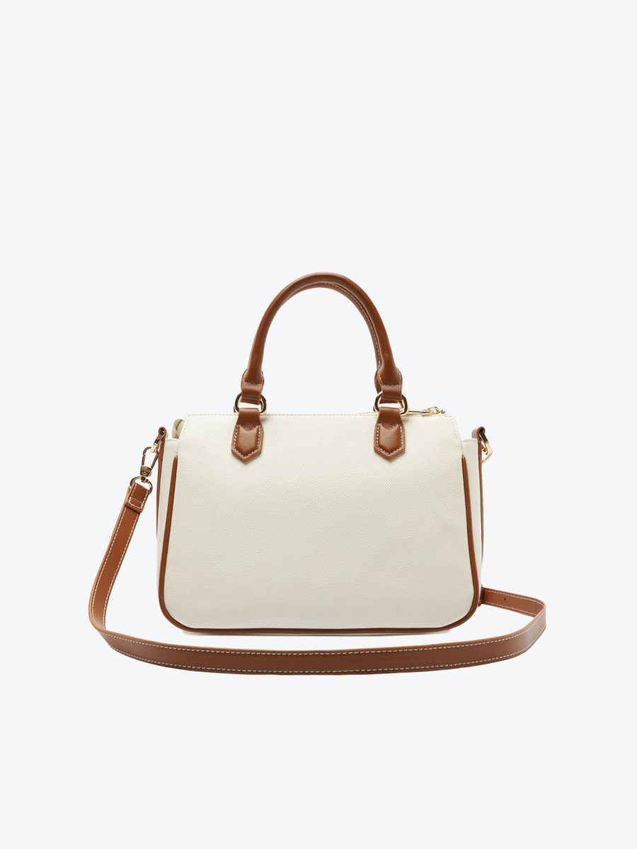 Bolsa tiracolo média Anacapri Charm Cadarço branca com alça de mão e alça transversal caramelo, vista de trás