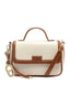 Bolsa tiracolo Anacapri Maleta Charm em branco com acabamento caramelo, alça de mão e alça de ombro