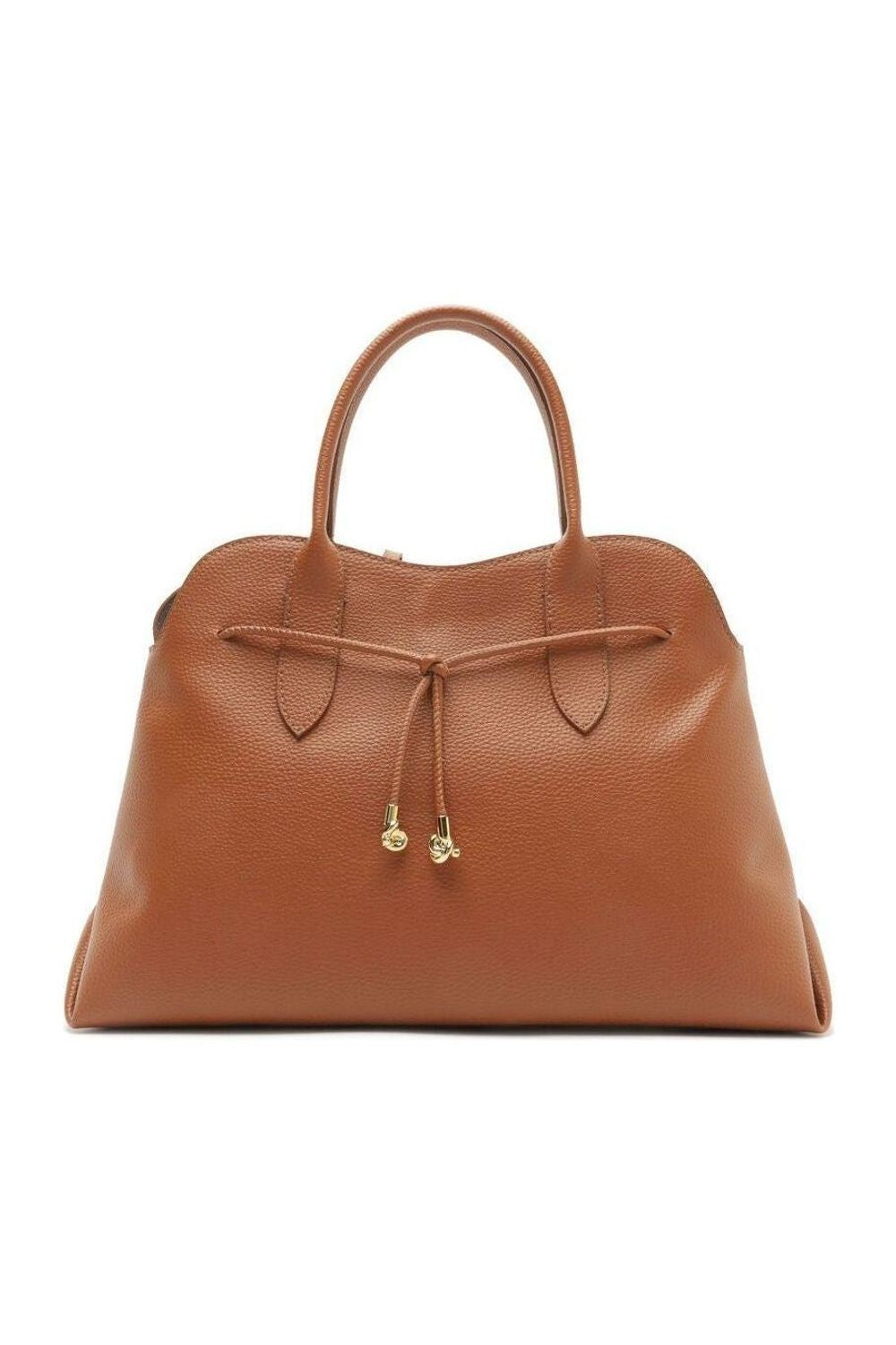 Bolsa Tote Grande Arezzo em couro caramelo, com alças de mão, cordão frontal e detalhes dourados Imagem principal do produto