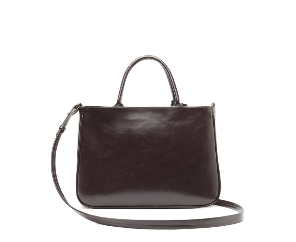 Bolsa Tote Média Bag Charm Anacapri marrom vista de trás, com alça de mão e alça transversal longa