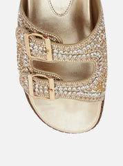 SANDÁLIA PAPETE DOURADA BEADS FIVELAS A 13130 0007 0001 AREZZO