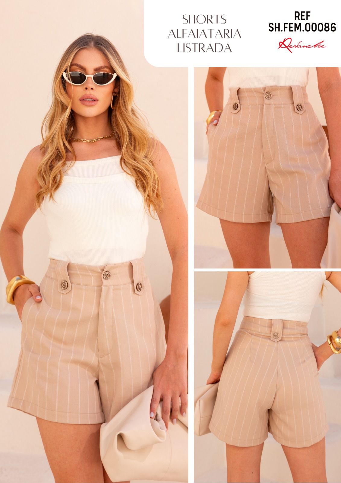 SHORTS ALFAIATARIA LISTRADO SHFEM00086 REVANCHE Imagem secundária do produto