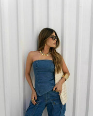 BLUSA TOP JEANS BARRA ASSIMETRICA 8855141 ALCANCE
