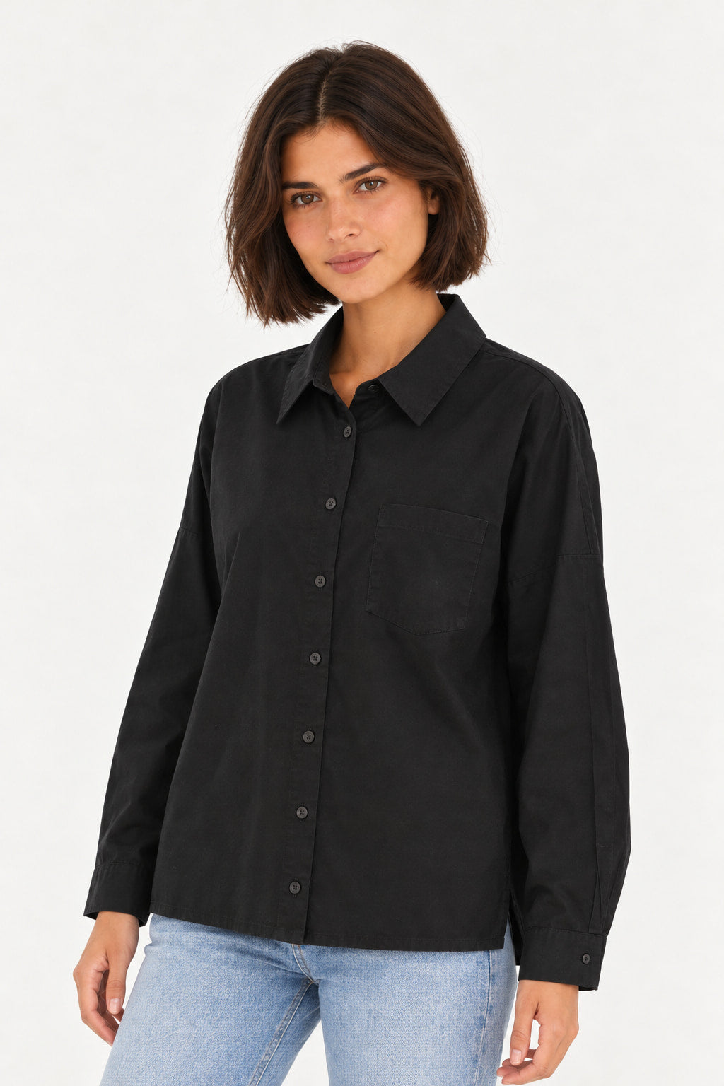 Preto | Camisa Linho Azul Royal Aishty — lado
