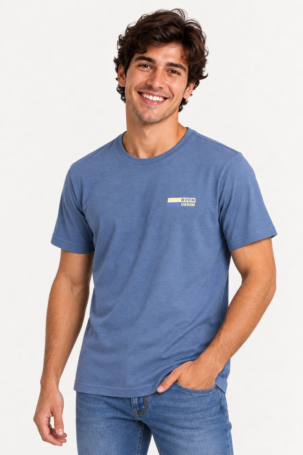 Azul | Camiseta Estampa Masculina Manga Curta Revanche — lado