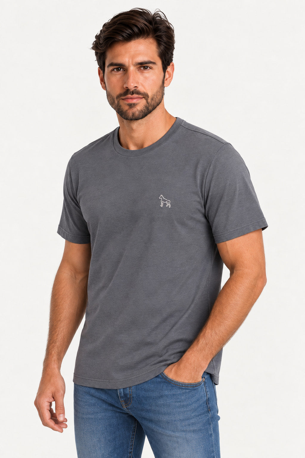 Cinza Escuro | Camiseta Masculina Manga Curta Básica Revanche — lado