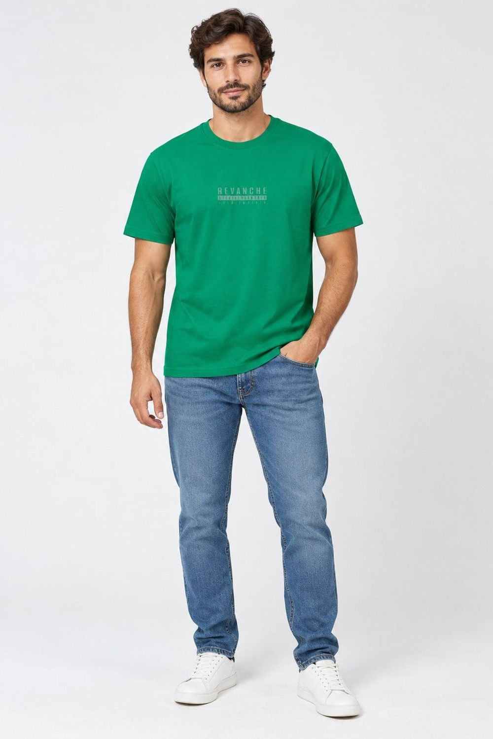 Verde | Camiseta Masculina Manga Curta Estampada Relevo Revanche — frente Imagem principal do produto