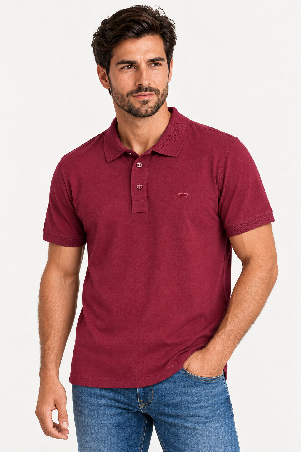 Vinho | Camiseta Masculina Polo Botão Piquet Gagnoa — lado