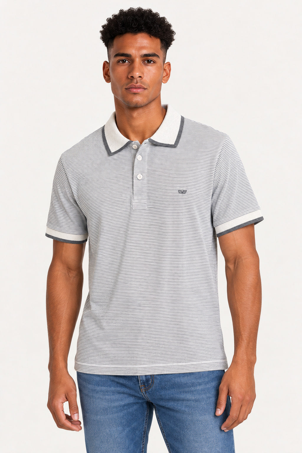 Cinza | Camiseta Polo Masculina Botão Jump Gagnoa — frente
