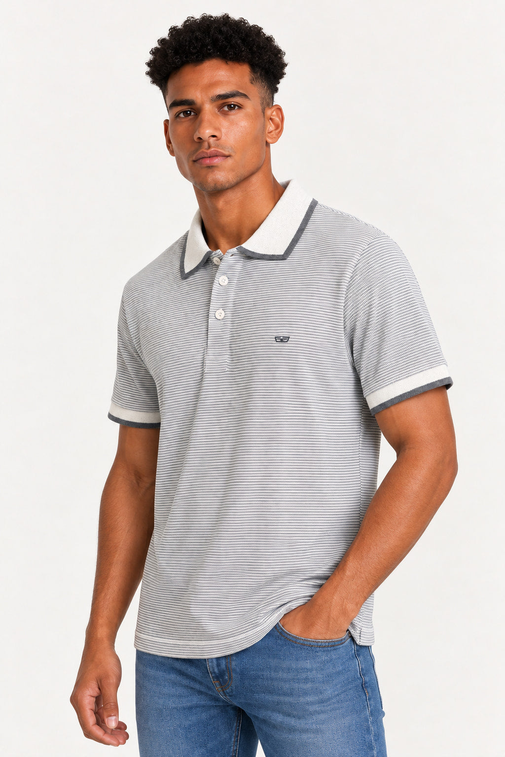 Cinza | Camiseta Polo Masculina Botão Jump Gagnoa — lado