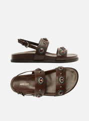 SANDÁLIA PAPETE MARROM ESCURO COURO PEDRARIAS A 13555 0077 0001 AREZZO