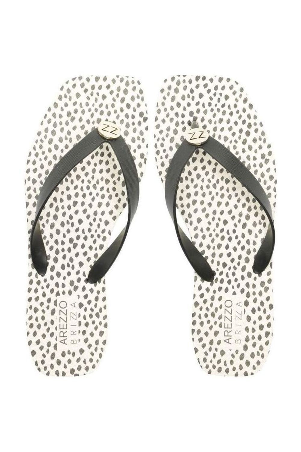 Chinelo Brizza estampado metal ZZ bico quadrado branco com estampa de manchas pretas, par visto de cima Imagem principal do produto
