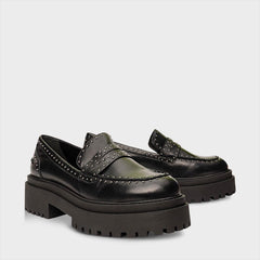 MOCASSIM LOAFER REBITES TRATORADO COURO PRETO 506021 CARRANO - Vintedoisk