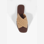 SANDÁLIA RASTEIRA X SCHUTZ BEGE LOGO MARROM S 20889 0115 0045 SCHUTZ