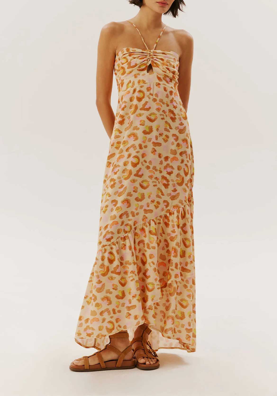 VESTIDO LONGO BUSTO FRANZIDO BARRA 100832 CACAY