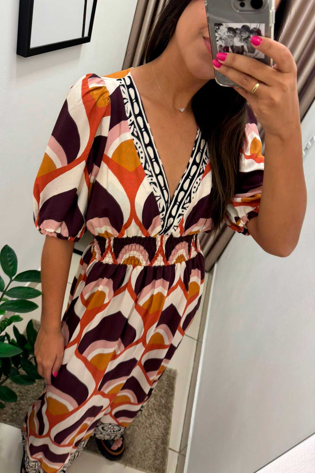 VESTIDO MIDI PALA LASTEX MANGA 105235 CACAY Imagem secundária do produto