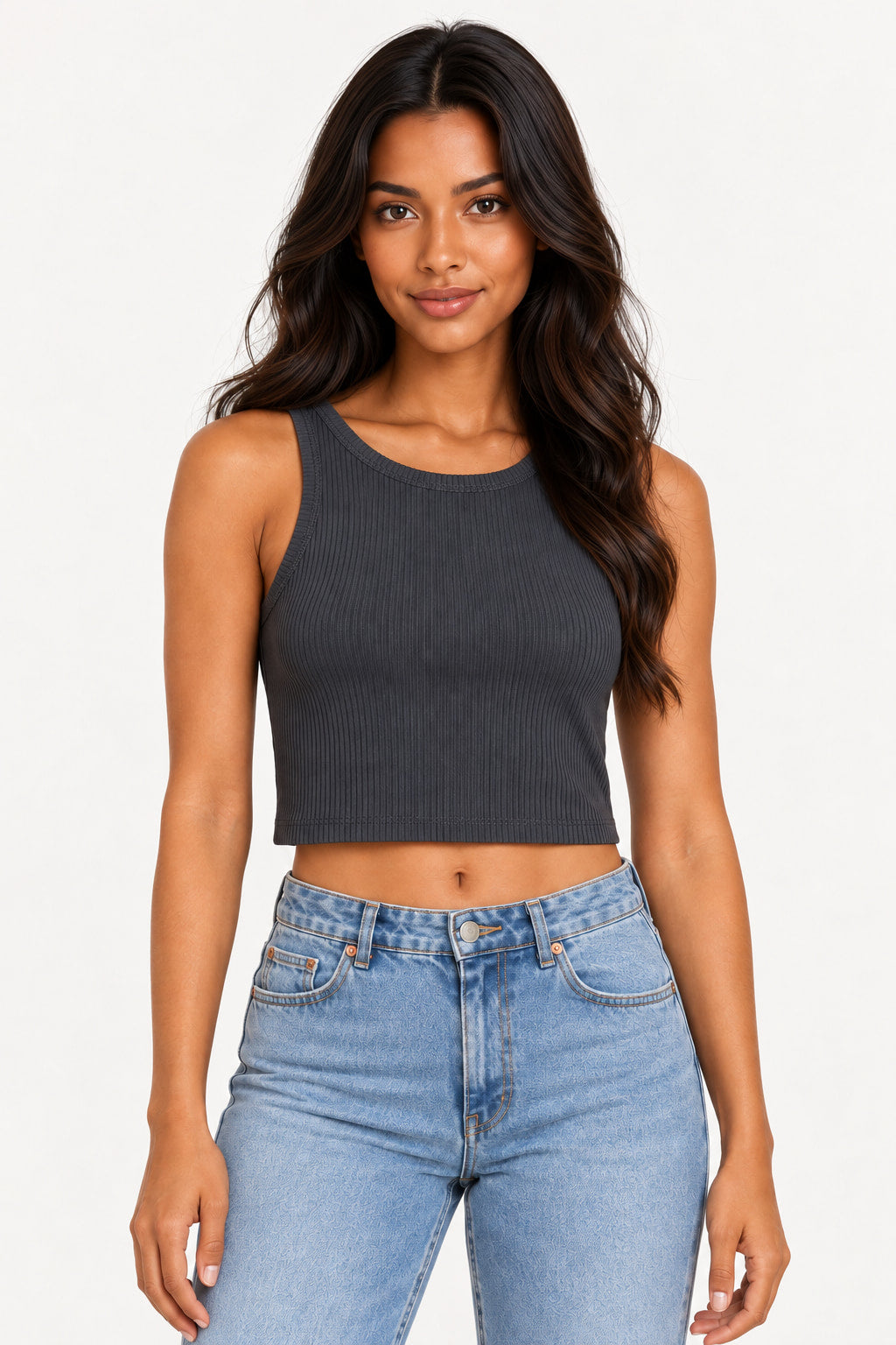 Cinza | Blusa Cropped Canelado Malipa — frente