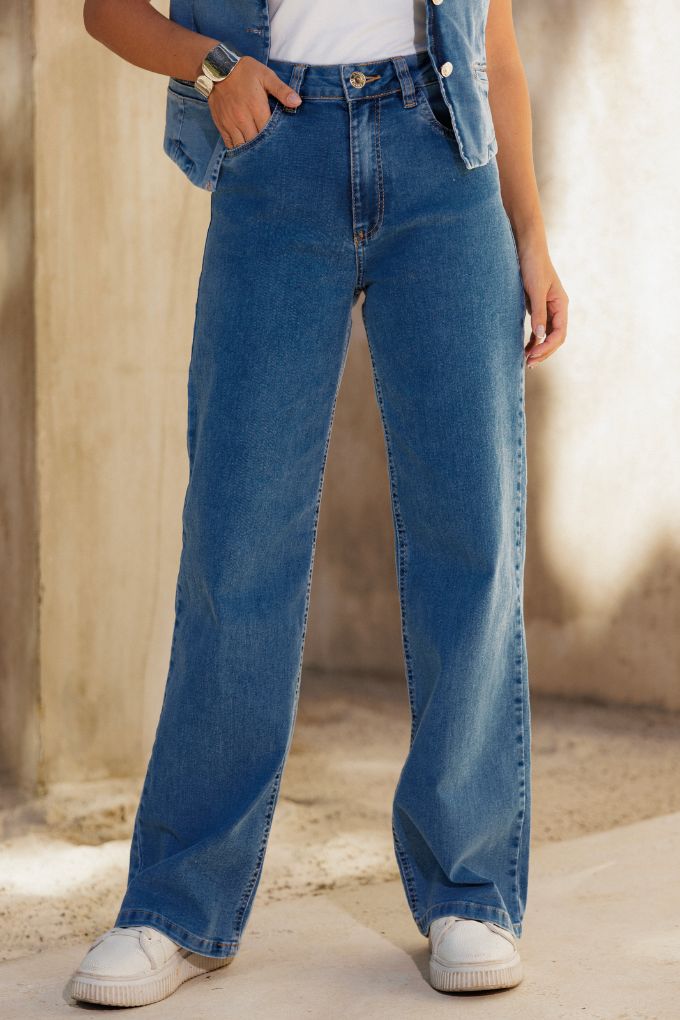 Calça Feminina REVANCHE ref. JEANS WIDE - VintedoisK