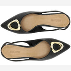 SCARPIN SLINGBACK SALTO BLOCO APLIQUE METAL PRETO C 30705 0026 0001 ANACAPRI