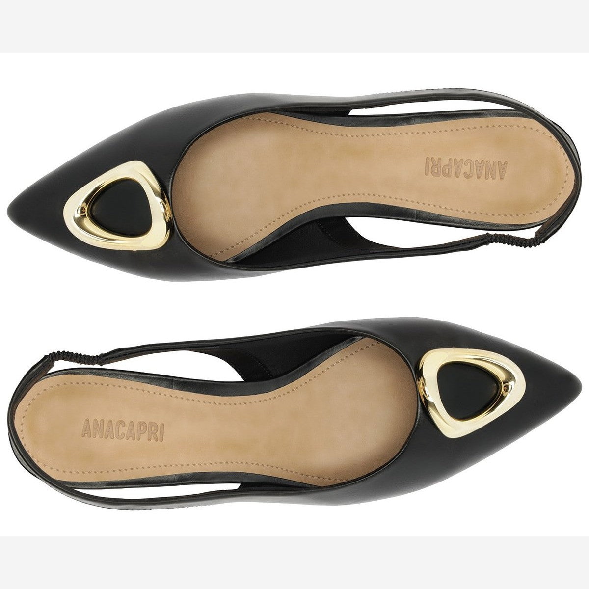 SCARPIN SLINGBACK SALTO BLOCO APLIQUE METAL PRETO C 30705 0026 0001 ANACAPRI
